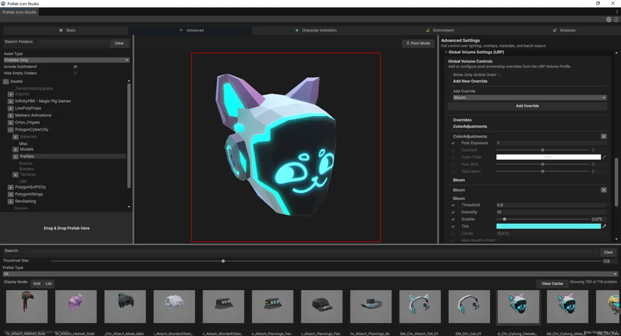 The Advanced tab of Snap Studio Pro, showing the finer capture controls over the prefab preview.